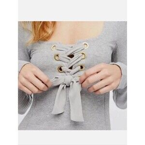 🍒EUC🍒 FREE PEOPLE Lace-Up Ribbed Long Sleeve Top